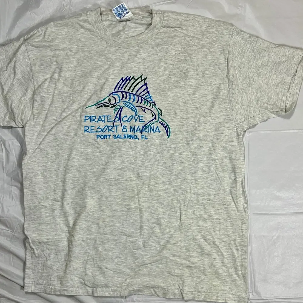 Vintage 90s Pirates Cove Resort Marlin T-Shirt XL, Single Stitch Made in USA